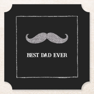 Dessous-de-verre En Papier Moustache en argent noir meilleur papa jamais