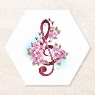 Dessous-de-verre En Papier Musical treble clef notes with sakura flowers