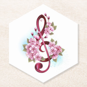 Dessous-de-verre En Papier Musical treble clef notes with sakura flowers