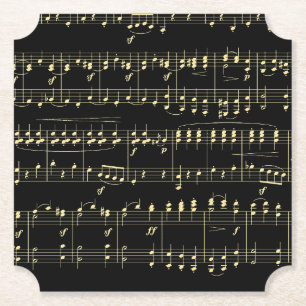 Dessous-de-verre En Papier Musique dorée sur fond noir 