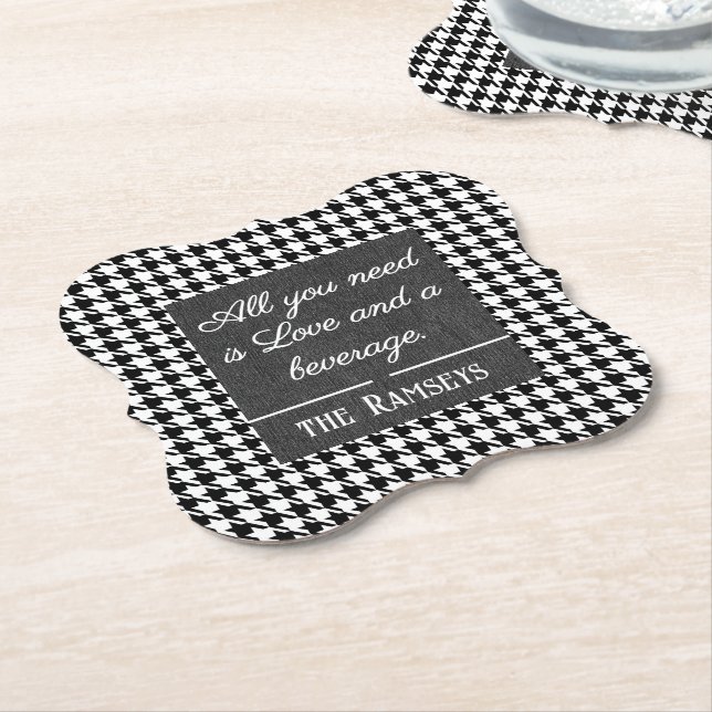 Dessous-de-verre En Papier Name Quote. Black & White Houndstooth Bracket (Incliné)
