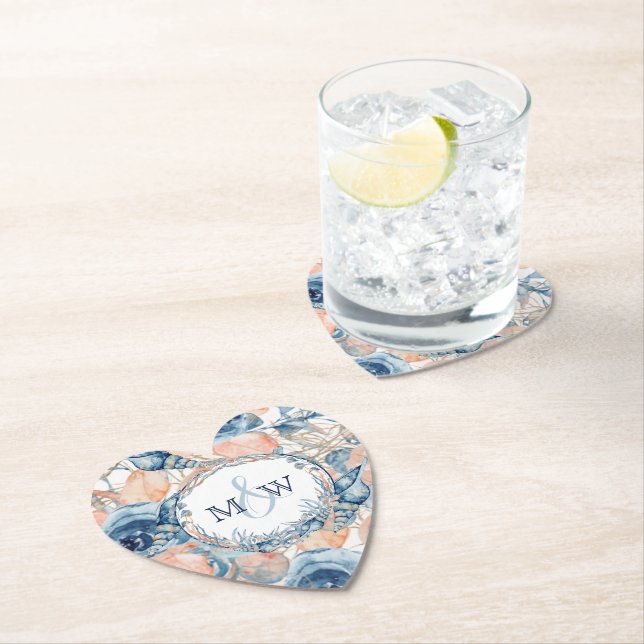 Dessous-de-verre En Papier Nautique Mariage Beach Sea Shell et Roses, (En situation)