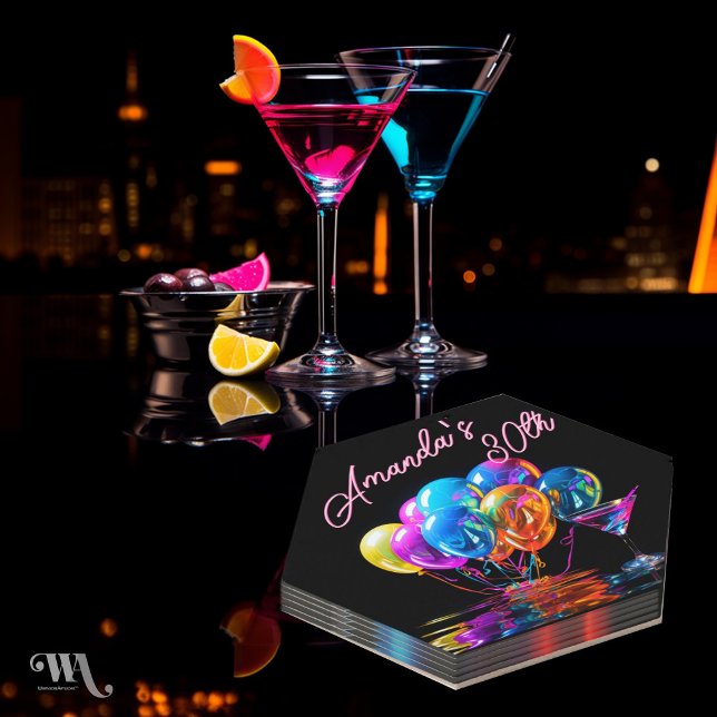 Dessous-de-verre En Papier Neon Blacklight Cocktail Ballons Anniversaire (Créateur téléchargé)