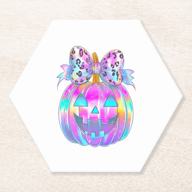 Dessous-de-verre En Papier Neon Coquette Citrouille d'Halloween (Devant)