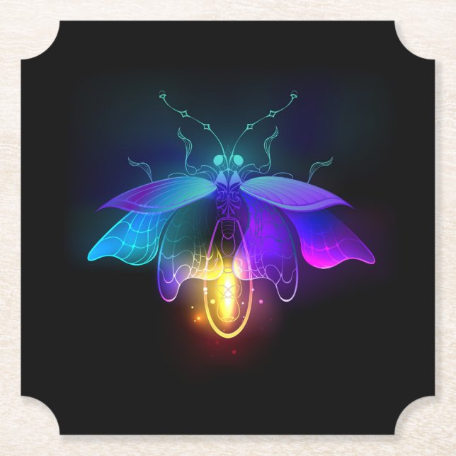 Dessous-de-verre En Papier Neon Firefly sur noir (Devant)