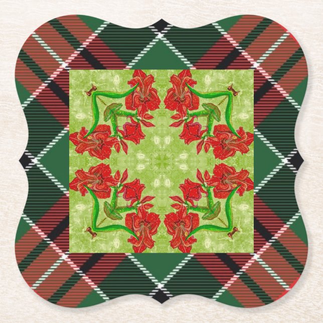 Dessous-de-verre En Papier Noël Amaryllis Plaid Dessous de verre (Devant)