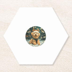 Dessous-de-verre En Papier Noël Cavapoo Reindeer Chien Santa Hat Cute Holi