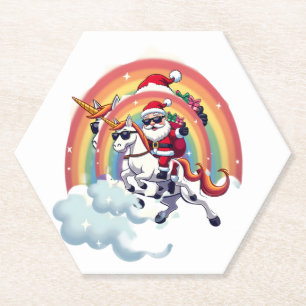 Dessous-de-verre En Papier Noël Père Noël équitation Unicorne Xmas filles fem