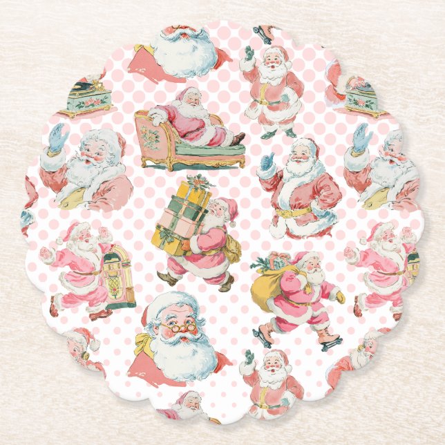 Dessous-de-verre En Papier Noël Pink Retro Super du Père Noël (Devant)