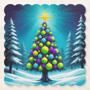 Dessous-de-verre En Papier Noël Pop Art avec Néon Vert Bleu Violet