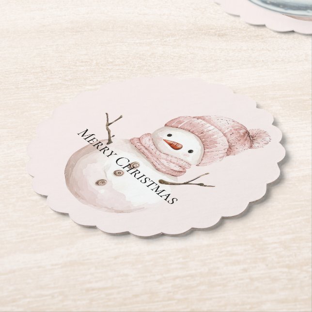 Dessous-de-verre En Papier Noël rose blanc neige (Incliné)
