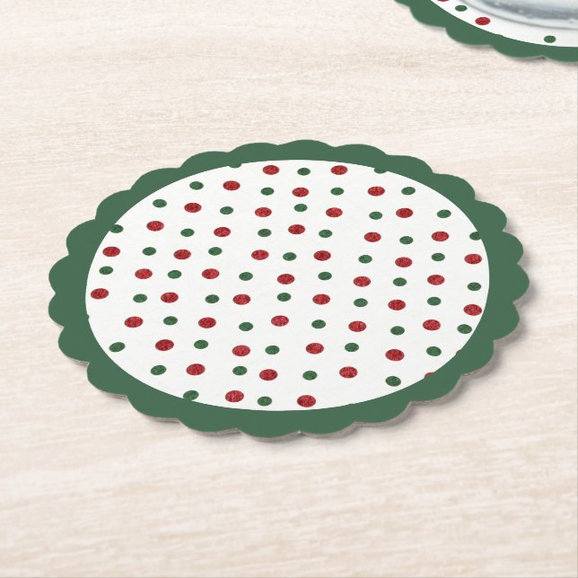 Dessous-de-verre En Papier Noël Vacances Rouge Vert Retro Points Motif (Incliné)