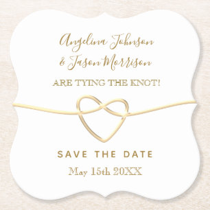Dessous-de-verre En Papier Noeud d'amour or et blanc Enregistrer la date de m