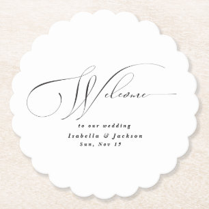 Dessous-de-verre En Papier Noir & Blanc Élégante Calligraphie Moderne mariage