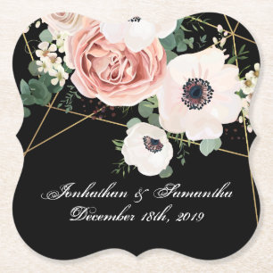 Dessous-de-verre En Papier Noir géométrique de rose de jardin de dessous de