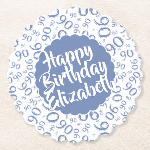 Dessous-de-verre En Papier Nom:  90e anniversaire Random Number Motif Bleu