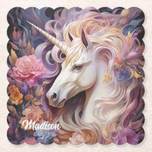 Dessous-de-verre En Papier Nom personnalisé belle licorne