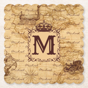 Dessous-de-verre En Papier Nom Vintage de la Couronne royale Motif Beige