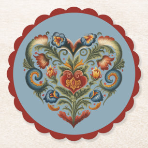 Dessous-de-verre En Papier Norvégien Rosemaling Folk Art Heart