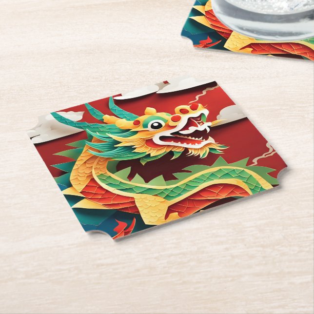 Dessous-de-verre En Papier Nouvel An chinois mignon Dragon Zodiac Anniversair (Incliné)