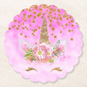 Dessous-de-verre En Papier Nuages roses et étoiles d'or Unicorn