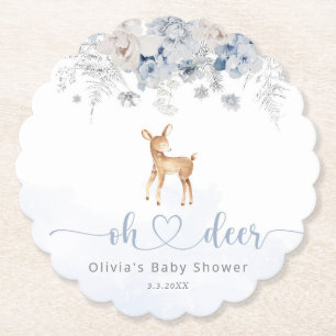 Dessous-de-verre En Papier Oh cerf hiver bleu garçon baby shower