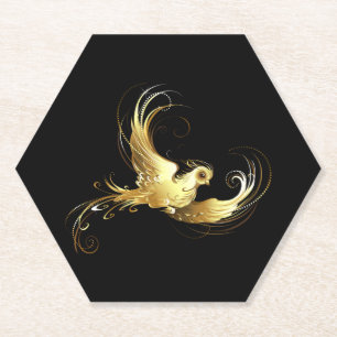 Dessous-de-verre En Papier Oiseau d'or sur Arrière - plan noir
