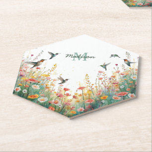 Dessous-de-verre En Papier Oiseaux aquarelle de printemps Monogramme floral F