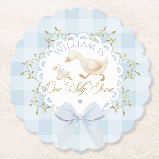 Dessous-de-verre En Papier One Silly Goose Blue Goingham Whimsical Birthday (Devant)