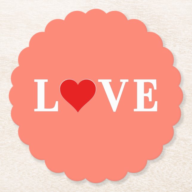 Dessous-de-verre En Papier Orange LOVE and Heart Moderne Eélégant (Devant)