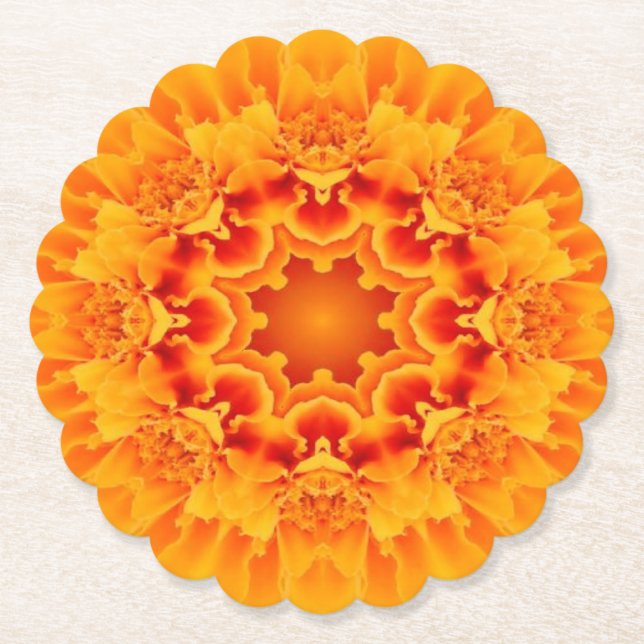 Dessous-de-verre En Papier Orange Marigold Mandala (Devant)