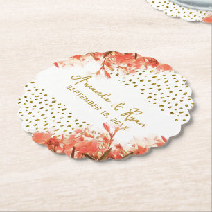 Dessous-de-verre En Papier Orange Oleander Fleurs Floral Plage Mariage