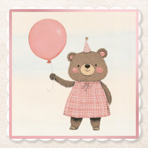 Dessous-de-verre En Papier Ours de robe rose plaid à la corne et Casquette