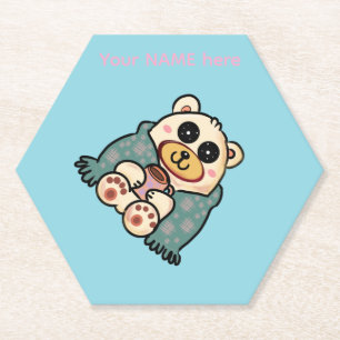 Dessous-de-verre En Papier Ours polaire personnalisé avec café   Art mignon d