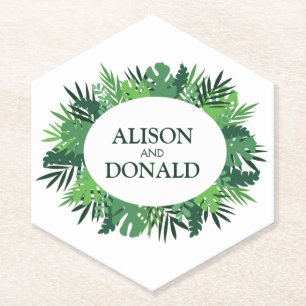Dessous-de-verre En Papier Palm vert feuille noms mariages