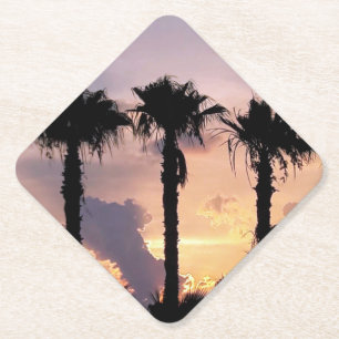 Dessous-de-verre En Papier Palmier au coucher du soleil Dessous de verre pour