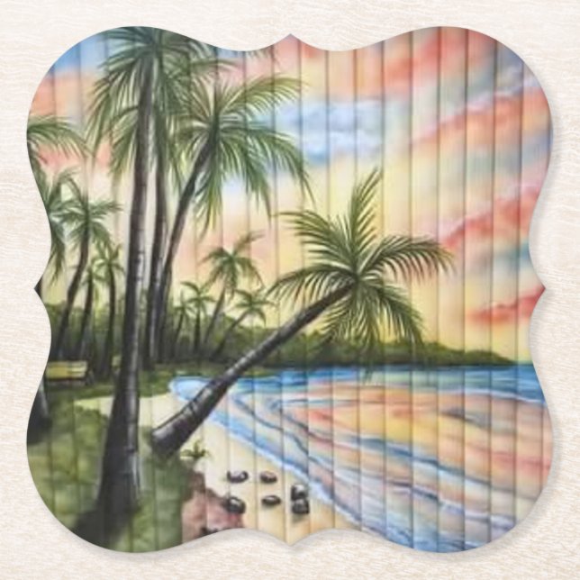 DESSOUS-DE-VERRE EN PAPIER PALMIERS TROPICAUX AVEUGLES DE PLAGE (Devant)