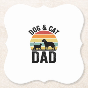 Dessous-de-verre En Papier Papa Chien et Chat Vintage T-Shirt pour Amoureux d