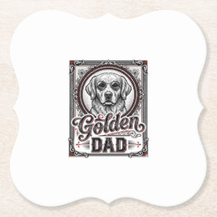 Dessous-de-verre En Papier Papa Golden Retriever Dessin de gravure vintage_1