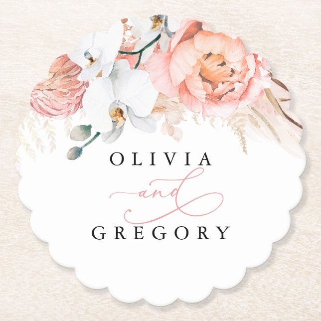 Dessous-de-verre En Papier Papier Tropical Élégant Pampas Rose (Devant)