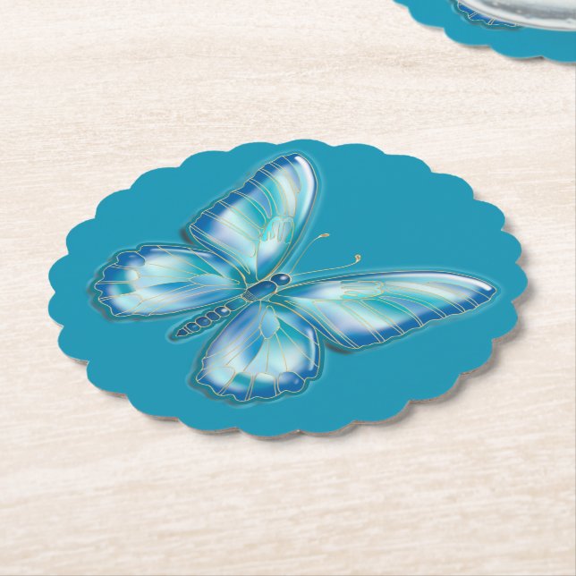 Dessous-de-verre En Papier Papillon turquoise (Incliné)