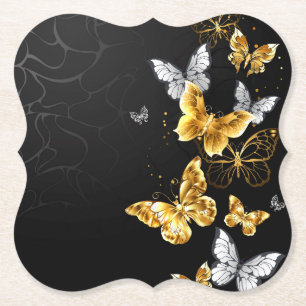 Dessous-de-verre En Papier Papillons blancs et dorés