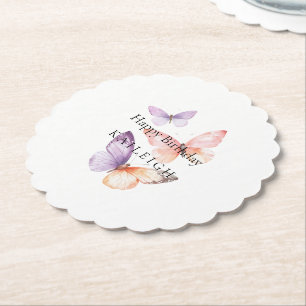 Dessous-de-verre En Papier Papillons de lavande violet Pêche Anniversaire