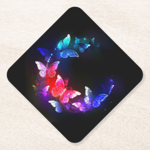 Dessous-de-verre En Papier Papillons de nuit Neon brillants sur arrière - pla