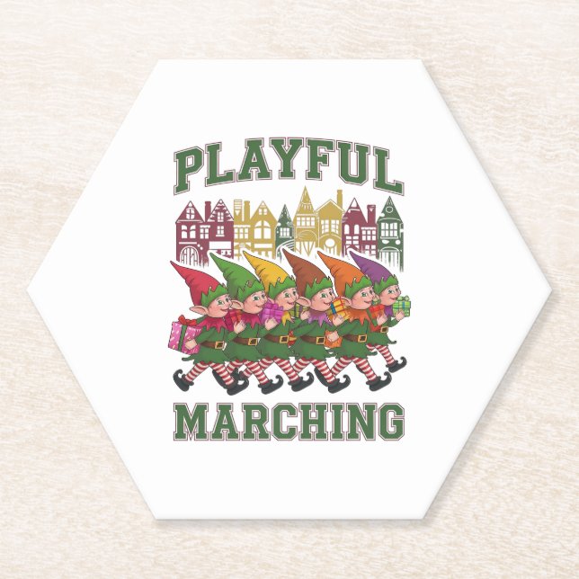 Dessous-de-verre En Papier Parade des elfes de Noël (Devant)
