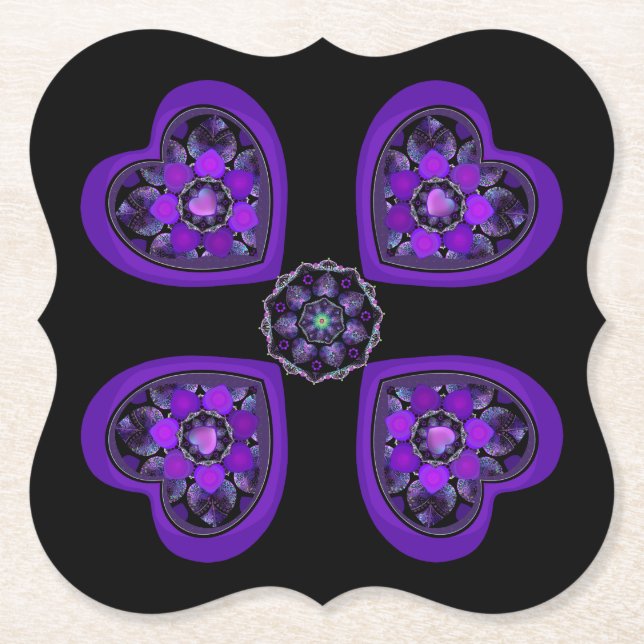 Dessous-de-verre En Papier Parapluie violet & coeurs .7 (Devant)