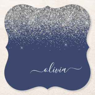 Dessous-de-verre En Papier Parties scintillant bleue Silver Navy Girl Monogra
