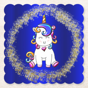 Dessous-de-verre En Papier Parties scintillant colorée Unicorn Bleu