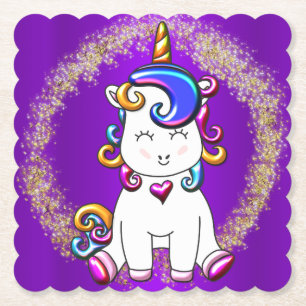 Dessous-de-verre En Papier Parties scintillant colorée Unicorne violet