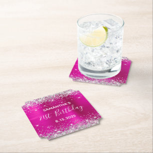 Dessous-de-verre En Papier Parties scintillant d'argent Pink Hot Foil 21e ann